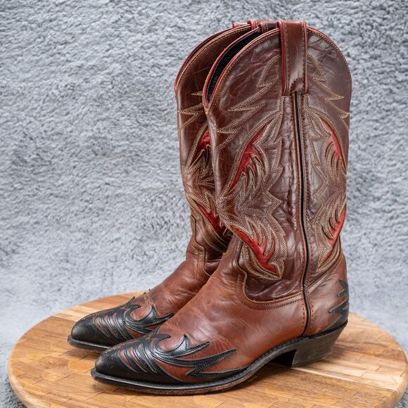 WOMENS VTG CODE WEST BRN BLK RED LEATHER WINGTIP COWBOY WESTERN BOOTS 6 M - Picture 3 of 7